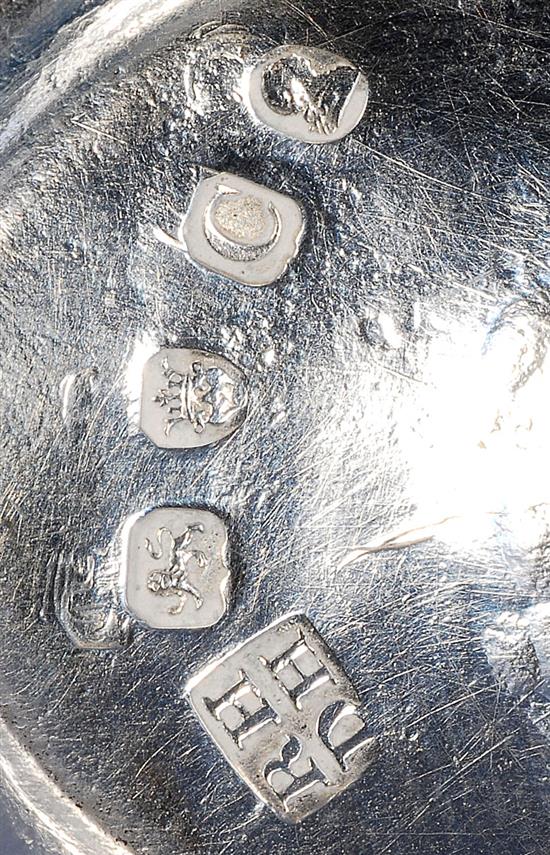 A set of four George III silver salts, by Robert & David Hennell, Length 135mm, weight 12.8oz/400grms.